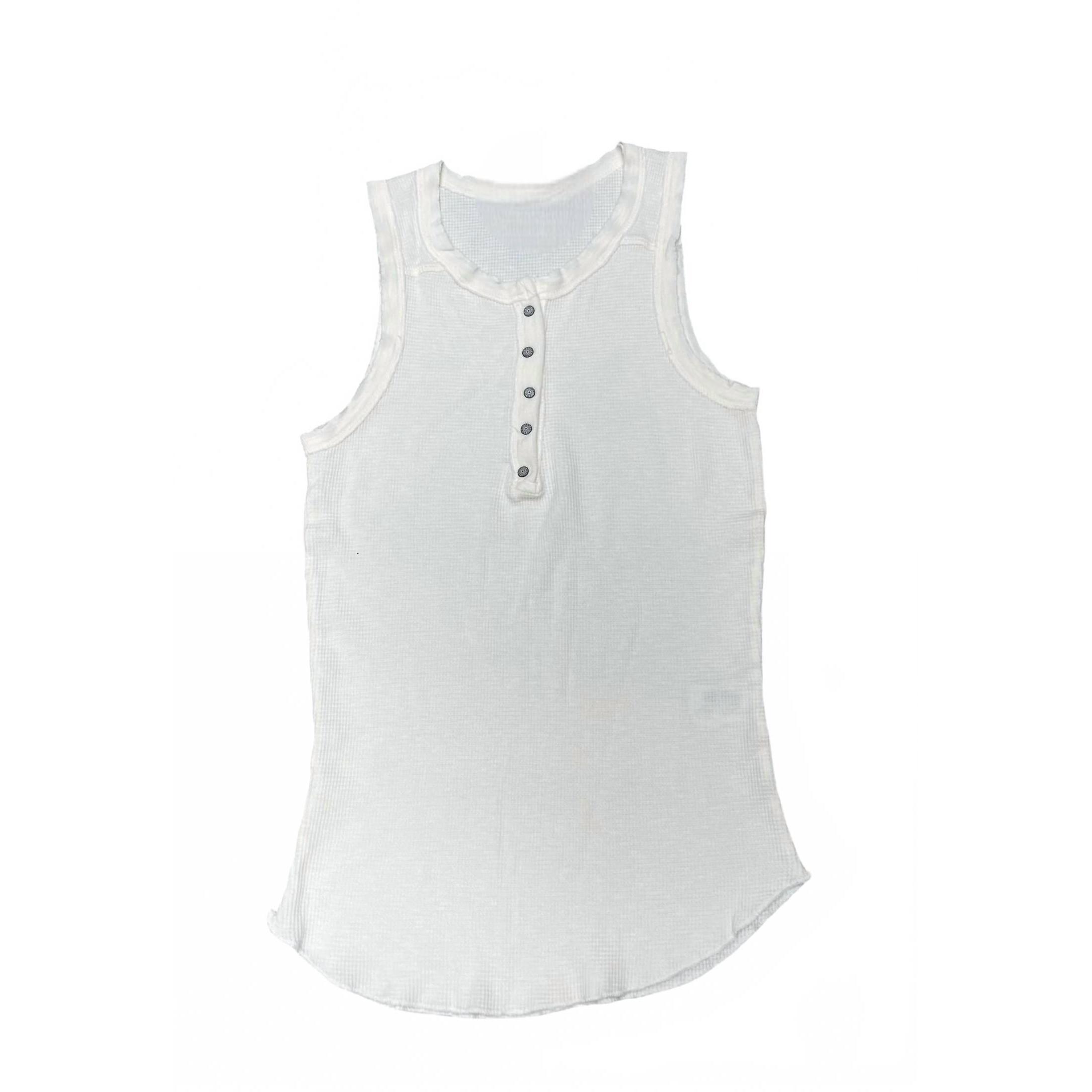 New Crown Jewel Women's Thermal Crew Henley Tank In Pearl